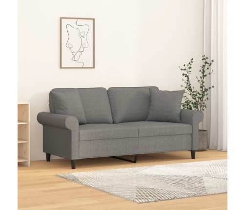 Sofá 2 plazas con almohadas y cojines tela gris oscuro 140 cm