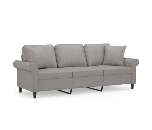 Sofá de 3 plazas con almohadas y cojines tela gris claro 180 cm