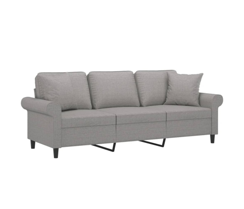 Sofá de 3 plazas con almohadas y cojines tela gris claro 180 cm