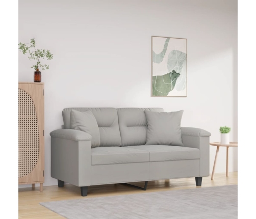 Sofá 2 plazas almohadas y cojines microfibra gris claro 120 cm