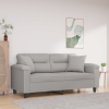 Sofá 2 plazas almohadas y cojines microfibra gris claro 140 cm