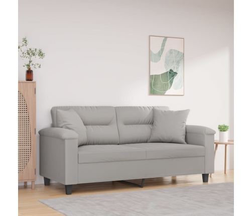 vidaXL Sofá 2 plazas almohadas y cojines microfibra gris claro 140 cm