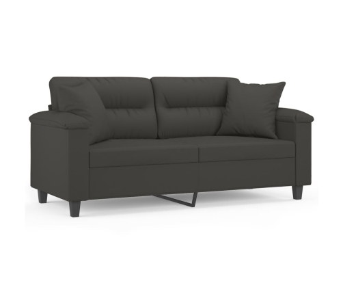 Sofá 2 plazas almohadas y cojines microfibra gris oscuro 140 cm