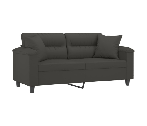 Sofá 2 plazas almohadas y cojines microfibra gris oscuro 140 cm