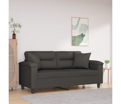 Sofá 2 plazas almohadas y cojines microfibra gris oscuro 140 cm