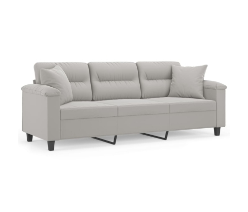 Sofá 3 plazas almohadas y cojines microfibra gris claro 180 cm