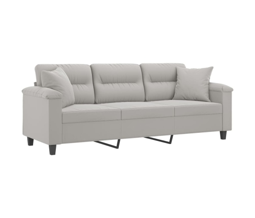 Sofá 3 plazas almohadas y cojines microfibra gris claro 180 cm