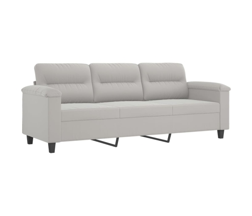 Sofá 3 plazas almohadas y cojines microfibra gris claro 180 cm