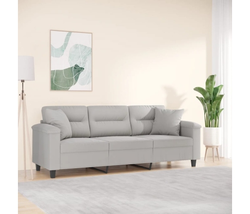 Sofá 3 plazas almohadas y cojines microfibra gris claro 180 cm