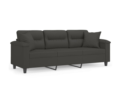 Sofá 3 plazas almohadas y cojines microfibra gris oscuro 180 cm