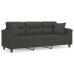 Sofá 3 plazas almohadas y cojines microfibra gris oscuro 180 cm