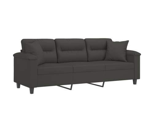 Sofá 3 plazas almohadas y cojines microfibra gris oscuro 180 cm