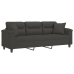 Sofá 3 plazas almohadas y cojines microfibra gris oscuro 180 cm