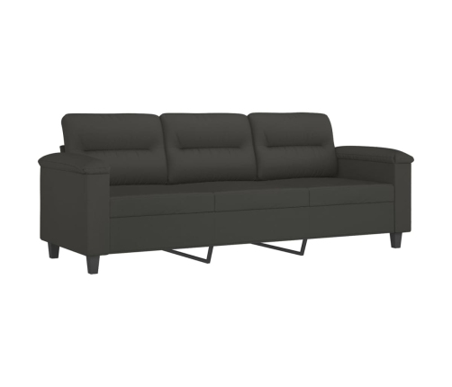 Sofá 3 plazas almohadas y cojines microfibra gris oscuro 180 cm