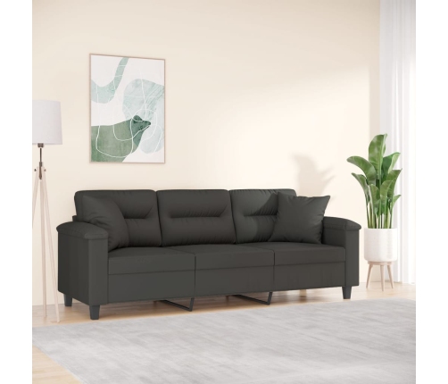 Sofá 3 plazas almohadas y cojines microfibra gris oscuro 180 cm