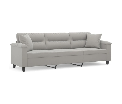 Sofá 3 plazas almohadas y cojines microfibra gris claro 210 cm