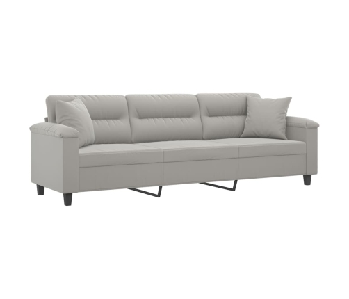 Sofá 3 plazas almohadas y cojines microfibra gris claro 210 cm