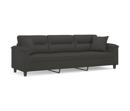 Sofá 3 plazas almohadas y cojines microfibra gris oscuro 210 cm