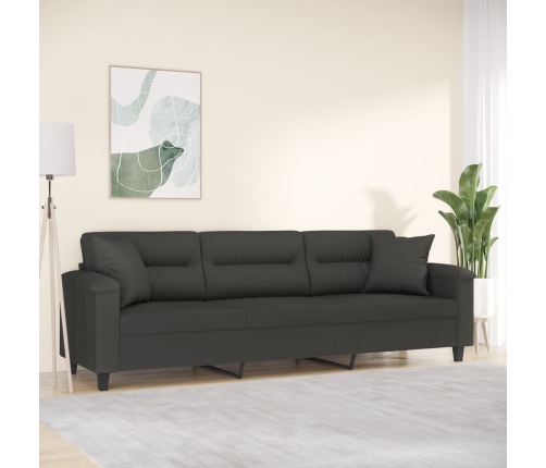 Sofá 3 plazas almohadas y cojines microfibra gris oscuro 210 cm