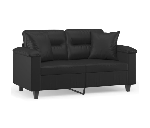 vidaXL Sofá 2 plazas almohadas y cojines cuero sintético negro 120 cm