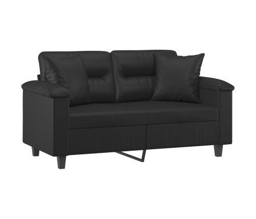 vidaXL Sofá 2 plazas almohadas y cojines cuero sintético negro 120 cm