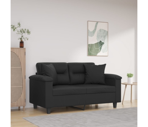 vidaXL Sofá 2 plazas almohadas y cojines cuero sintético negro 120 cm