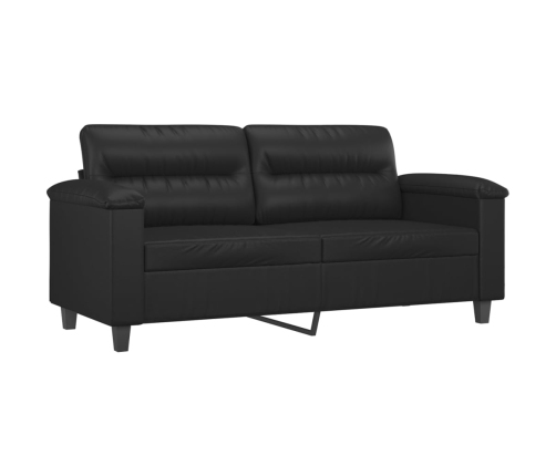 Sofá 2 plazas almohadas y cojines cuero sintético negro 140 cm