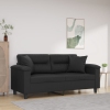 Sofá 2 plazas almohadas y cojines cuero sintético negro 140 cm