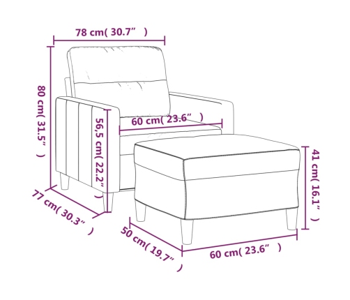 vidaXL Sillón con taburete tela gris claro 60 cm