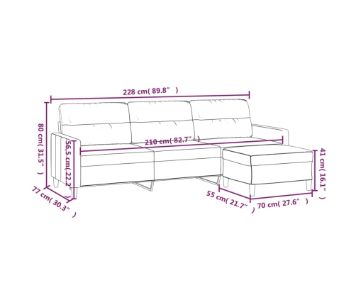 vidaXL Sofá de 3 plazas con taburete de tela gris oscuro 210 cm