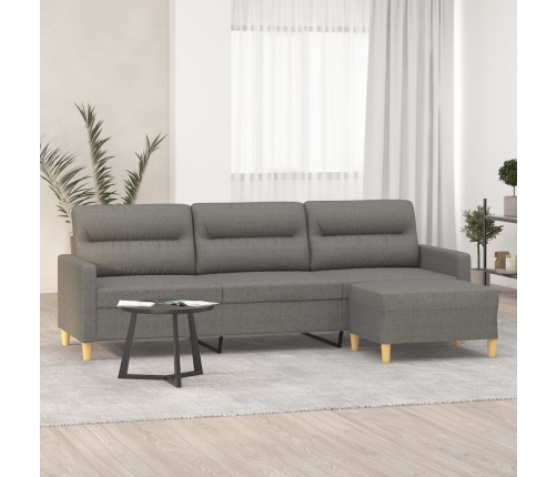 vidaXL Sofá de 3 plazas con taburete de tela gris oscuro 210 cm