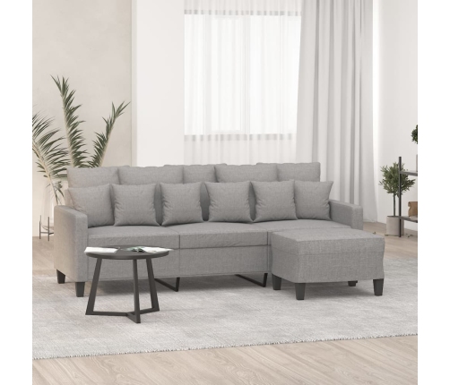 vidaXL Sofá de 3 plazas con taburete de tela gris claro 180 cm