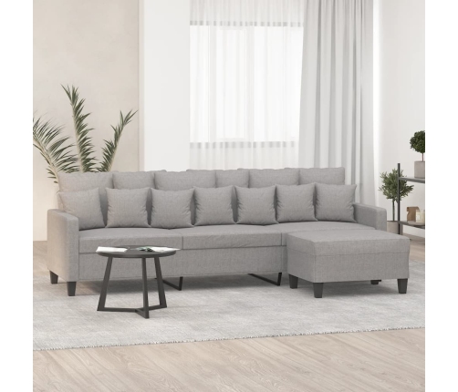 vidaXL Sofá de 3 plazas con taburete de tela gris claro 210 cm