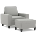 vidaXL Sillón con taburete tela de microfibra gris claro 60 cm