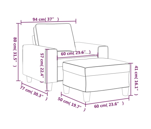 vidaXL Sillón con taburete tela de microfibra gris claro 60 cm