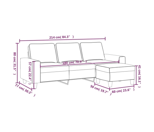 vidaXL Sofá de 3 plazas y taburete tela microfibra gris oscuro 180 cm