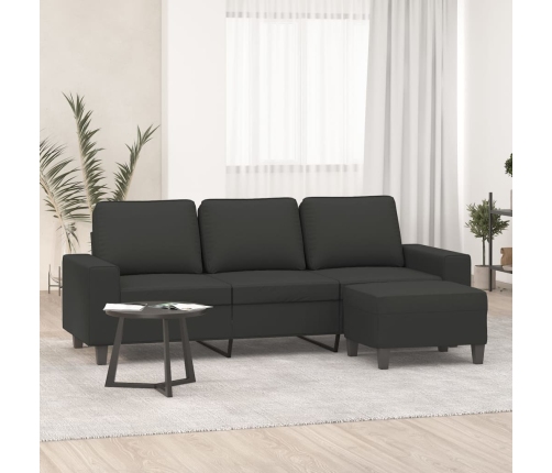 vidaXL Sofá de 3 plazas y taburete tela microfibra gris oscuro 180 cm