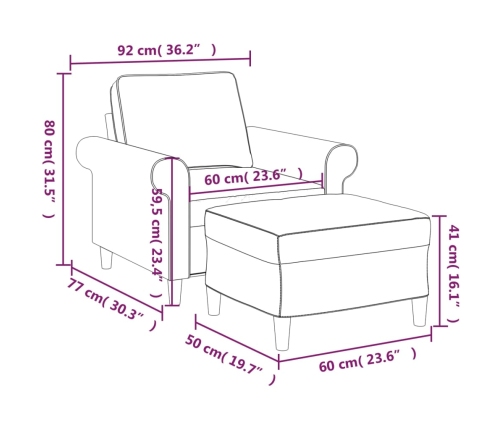 Sillón con taburete tela gris claro 60 cm