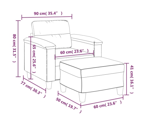 Sillón con taburete tela de microfibra gris claro 60 cm