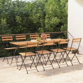 Sillas cafetería plegables 8 uds acero y madera maciza de teca