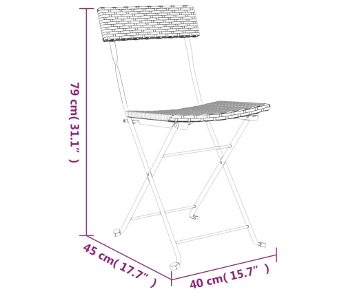 vidaXL Sillas cafetería plegables 4 uds acero y ratán sintético negro