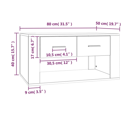 Mesa de centro madera contrachapada blanca 80x50x40 cm