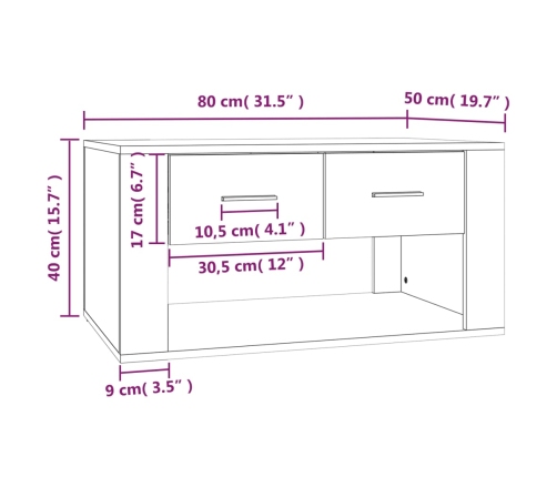 Mesa de centro madera contrachapada blanco brillo 80x50x40 cm