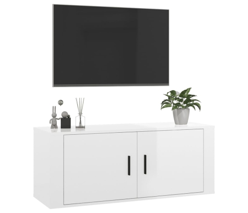 Mueble para TV de pared blanco brillante 100x34,5x40 cm