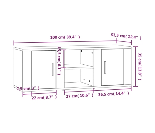 Mueble para TV madera contrachapada blanco 100x31,5x35 cm