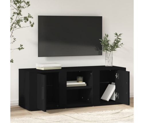 Mueble para TV madera contrachapada negro 100x31,5x35 cm