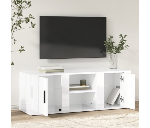 vidaXL Mueble de TV madera contrachapada blanco brillo 100x31,5x35 cm