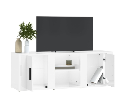 vidaXL Mueble de TV madera contrachapada blanco brillo 100x31,5x35 cm