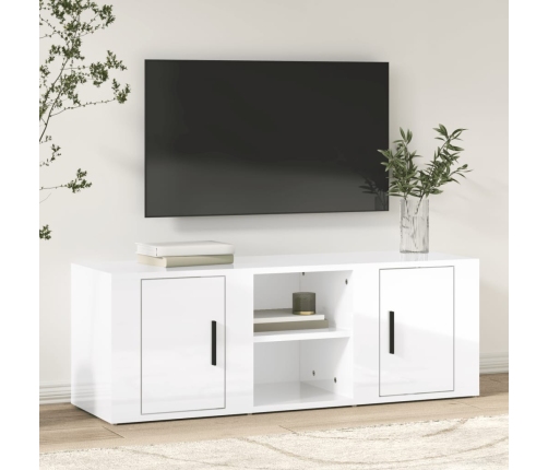 vidaXL Mueble de TV madera contrachapada blanco brillo 100x31,5x35 cm