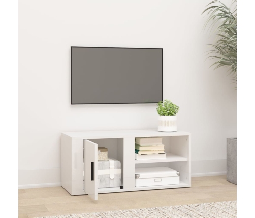 Mueble de TV madera contrachapada blanco brillo 80x31,5x36 cm